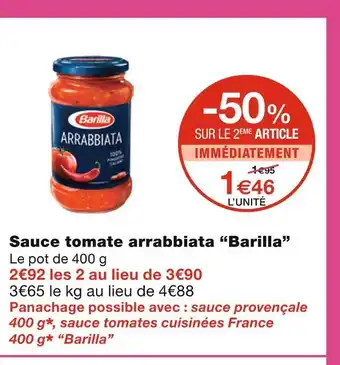 Monoprix Barilla sauce tomate arrabbiata offre