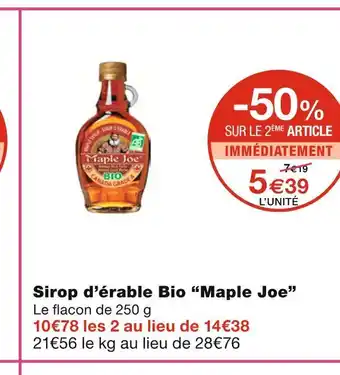 Monoprix Maple joe sirop d’érable bio offre