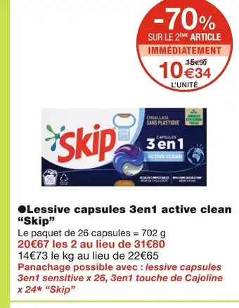 Monoprix Skip lessive capsules 3en1 active clean offre