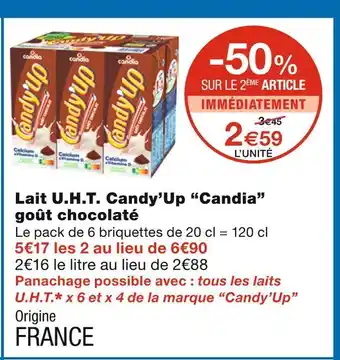 Monoprix Candia lait u.h.t. candy’up goût chocolaté offre