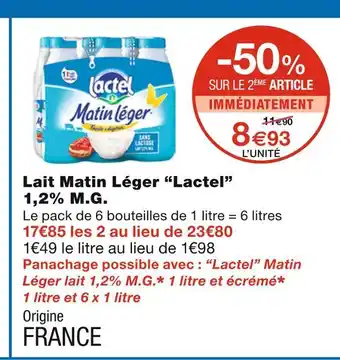 Monoprix Lactel lait matin léger 1,2% m.g offre