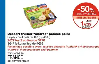Monoprix Andros dessert fruitier pomme poire offre