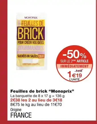 Monoprix Monoprix feuilles de brick offre