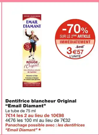 Monoprix Email diamant dentifrice blancheur original offre