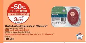 Monoprix Monoprix steaks hachés 5% de mat. gr offre