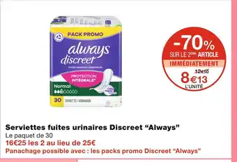 Monoprix Always serviettes fuites urinaires discreet offre