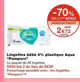 Monoprix Pampers lingettes bébé 0% plastique aqua offre