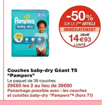Monoprix Pampers couches baby-dry géant t5 offre
