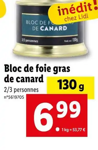 Lidl Bloc de foie gras de canard offre