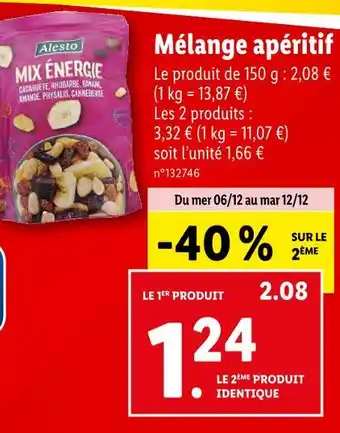 Lidl Alesto mélange apéritif offre