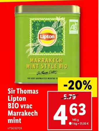 Lidl Lipton sir thomas bio vrac marrakech mint offre