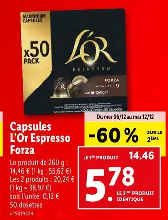 Lidl L’or capsules espresso forza offre