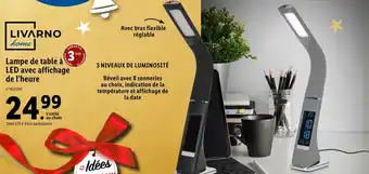 Lidl Livarno lampe de table à led avec affichage de l’heure offre