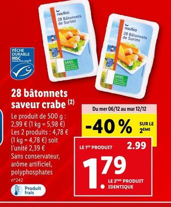 Lidl 28 bâtonnets saveur crabe offre