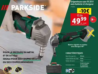 Lidl Parkside grignoteuse sans fil 20 v sans batterie ni chargeur offre