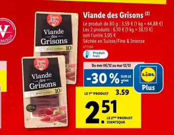 Lidl Saint alby viande des grisons offre