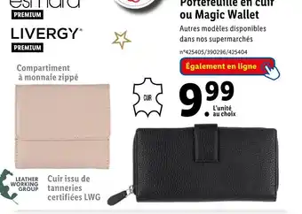 Lidl Esmara / livergy portefeuille en cuir ou magic wallet offre