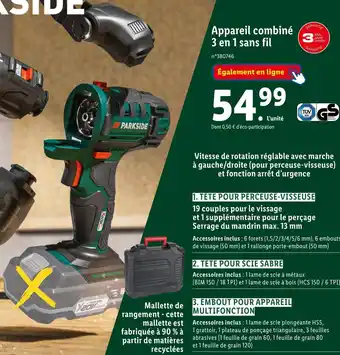 Lidl Parkside appareil combiné 3 en 1 sans fil offre