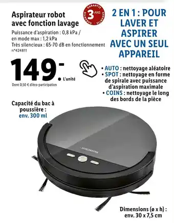 Aspirateur robot avec fonction lavage
