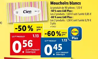 Lidl Cien mouchoirs blancs offre