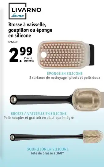 Lidl Livarno home brosse à vaisselle, goupillon ou éponge en silicone offre