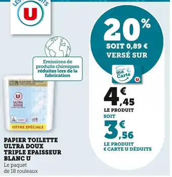 Super U U papier toilette ultra doux triple epaisseur blanc offre