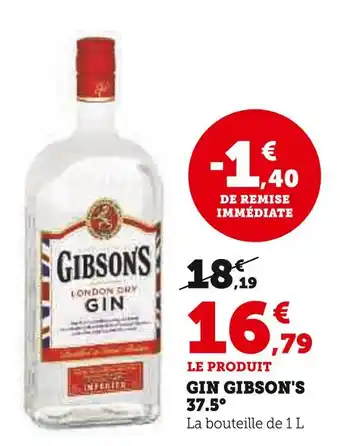 Super U Gibson's gin 37.5° offre