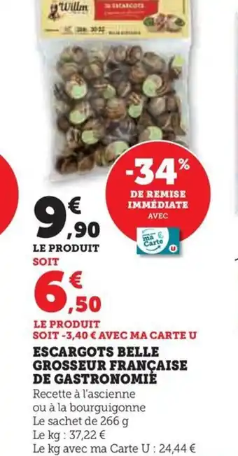 Hyper U ESCARGOTS BELLE GROSSEUR FRANÇAISE DE GASTRONOMIÉ offre