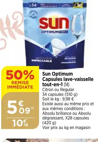 Bi1 Sun Optimum Capsules lave-vaisselle offre