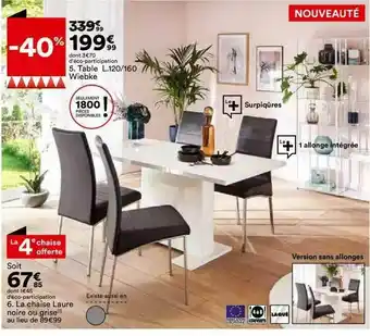 BUT Table L.120-160 Wiebke, La Chaise Laure Noire Ou Grise offre