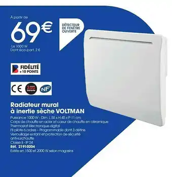 Brico Pro Radiateur Mural à Inertie Sèche Voltman offre