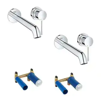 Brico Cash Lot de 2 mitigeurs lavabo mural grohe essence 2 trous l chromé + corps encastré offre
