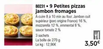 Thiriet 9 Petites pizzas jambon fromages offre