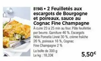 Thiriet 2 Feuilletés aux escargots de bourgogne et poireaux offre