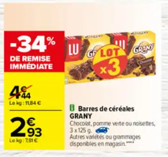 Carrefour Barres de Céréales Grany offre