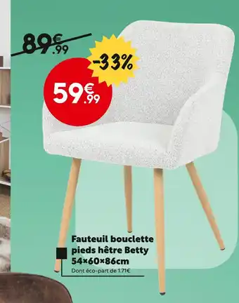 Maxi Bazar Fauteuil bouclette pieds hêtre betty 54x60x86cm offre