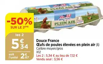 Bi1 Douce France OEufs de poules élevées en plein air offre