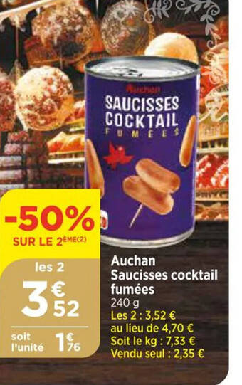 Bi1 Auchan Saucisses cocktail fumées 240 g offre