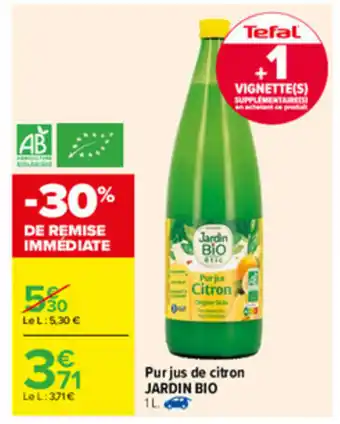 Carrefour Pur jus de citron Jardin Bio offre