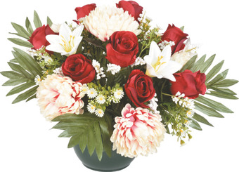 Centrakor La composition de boutons de roses, chrysanthèmes et lys offre