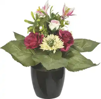 Le pot de scabieuses, roses et lys