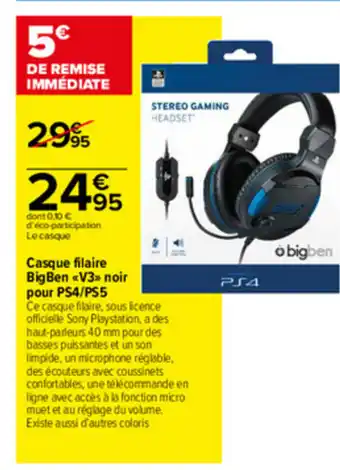 Carrefour Casque filaire bigben offre