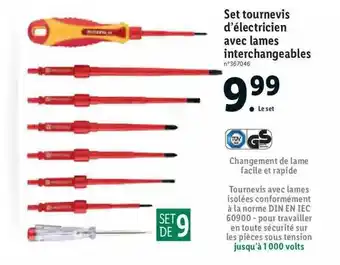 Lidl Set Tournevis D'électricien Avec Lames Interchangeables offre