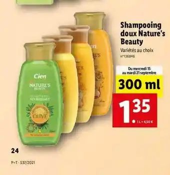 Lidl Shampooing Doux Nature's Beauty Cien offre