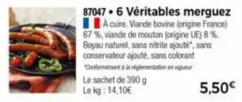Thiriet 6 Véritables merguez offre
