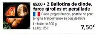 Thiriet 2 Ballotins de dinde, farce girolles et persillade offre