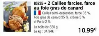 Thiriet 2 Cailles farcies, farce au foie gras de canard offre