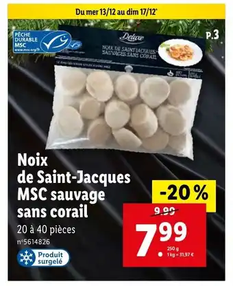 Lidl Noix de Saint-Jacques MSC sauvage sans corail 20 à 40 pièces offre