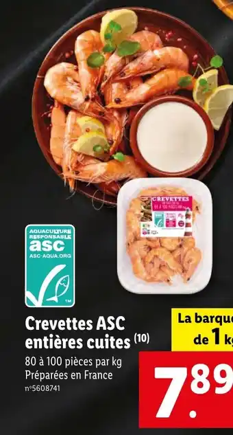 Lidl Crevettes ASC entières cuites (10) offre