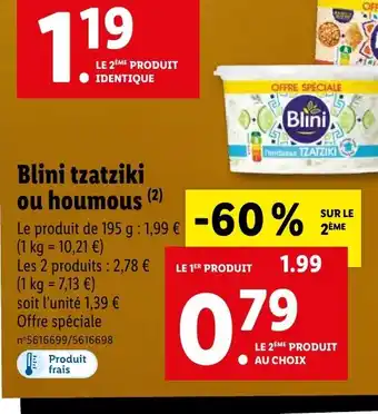 Lidl Blini tzatziki ou houmous (2²) offre